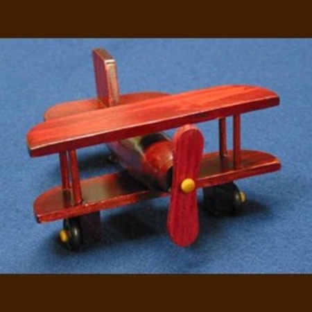 手作り木製乗物模型　複葉機ミニ　赤
