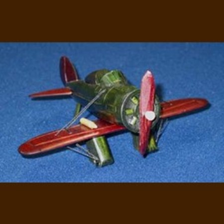 手作り木製乗物模型　単葉機　赤/緑