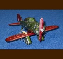 手作り木製乗物模型　単葉機　赤/緑